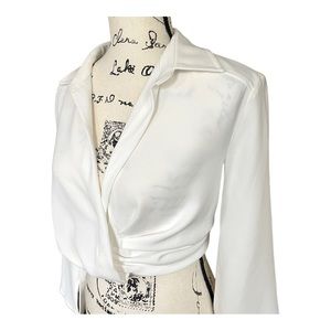 Zara Crop Blouse With Open V-Neck and Collar